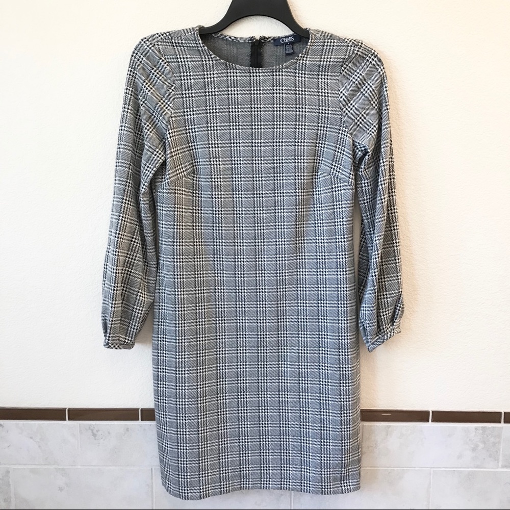 Chaps Long Sleeve Dress Sheath Style Black White